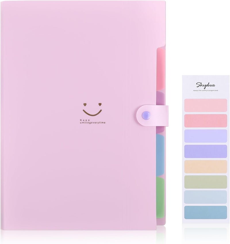 Skydue Expanding File Folder with 5 Pockets, Cute Accordion File Organizer, Letter Size Filing Folder, Portable Paper Receipt Organizer, School Office Supplies Purple - Image 1